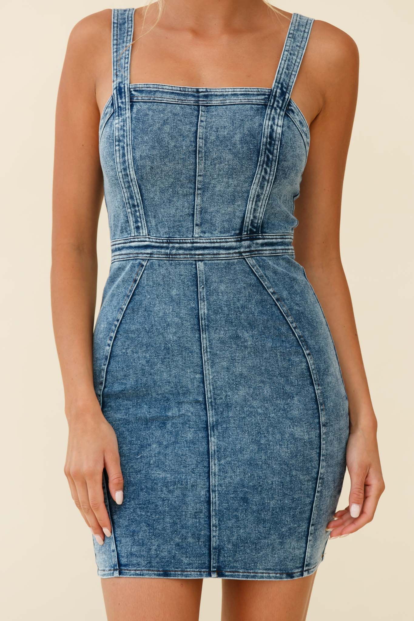 Shalom Structured Body-Con Dress Washed Blue by Selfie Leslie