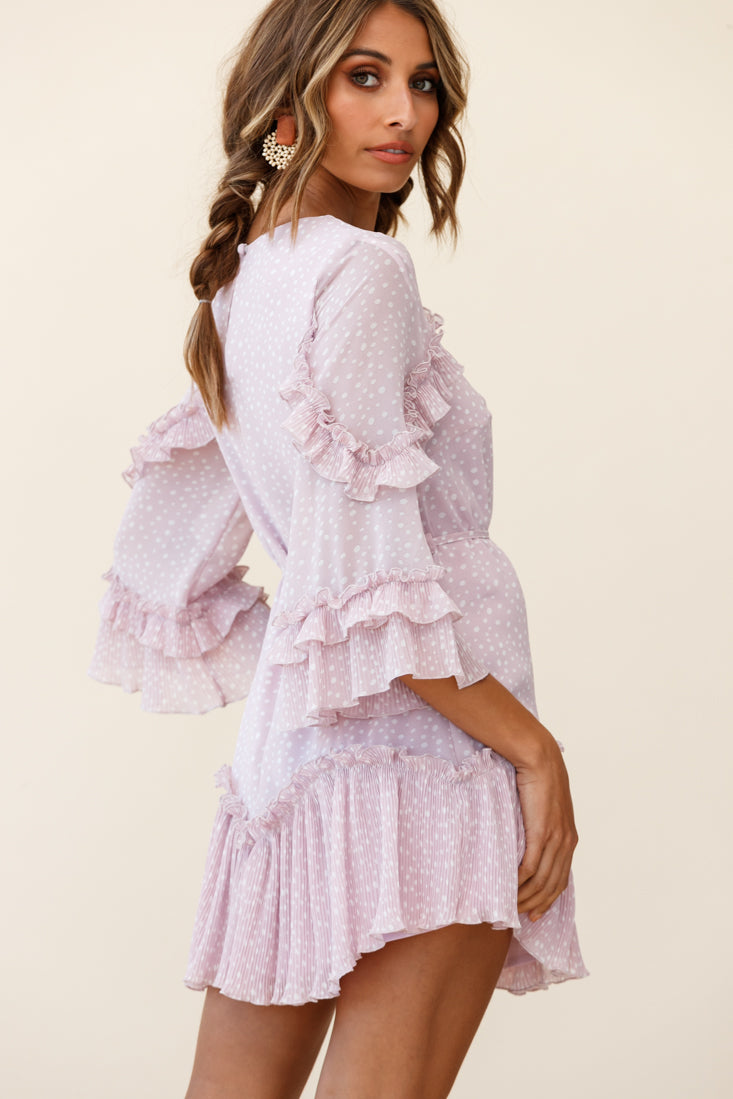 Yours Sincerely Three-Quarter Sleeve Accordion Pleat Dress Speckle Print Pink by Selfie Leslie