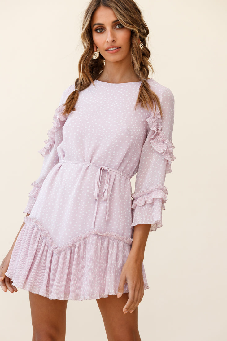 Yours Sincerely Three-Quarter Sleeve Accordion Pleat Dress Speckle Print Pink by Selfie Leslie