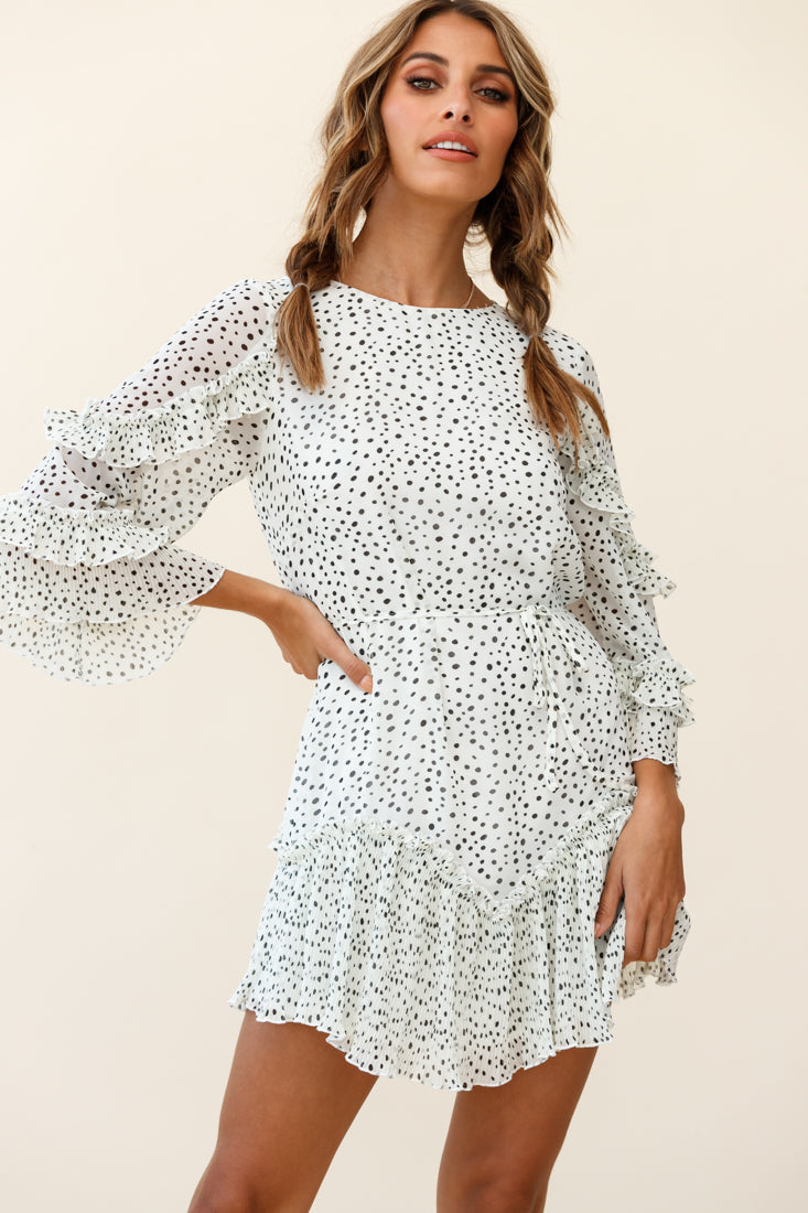 Yours Sincerely Three-Quarter Sleeve Accordion Pleat Dress Speckle Print White by Selfie Leslie
