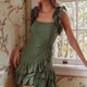 Annie Ruffle Shoulder Strap Layered Hem Mini Dress Green