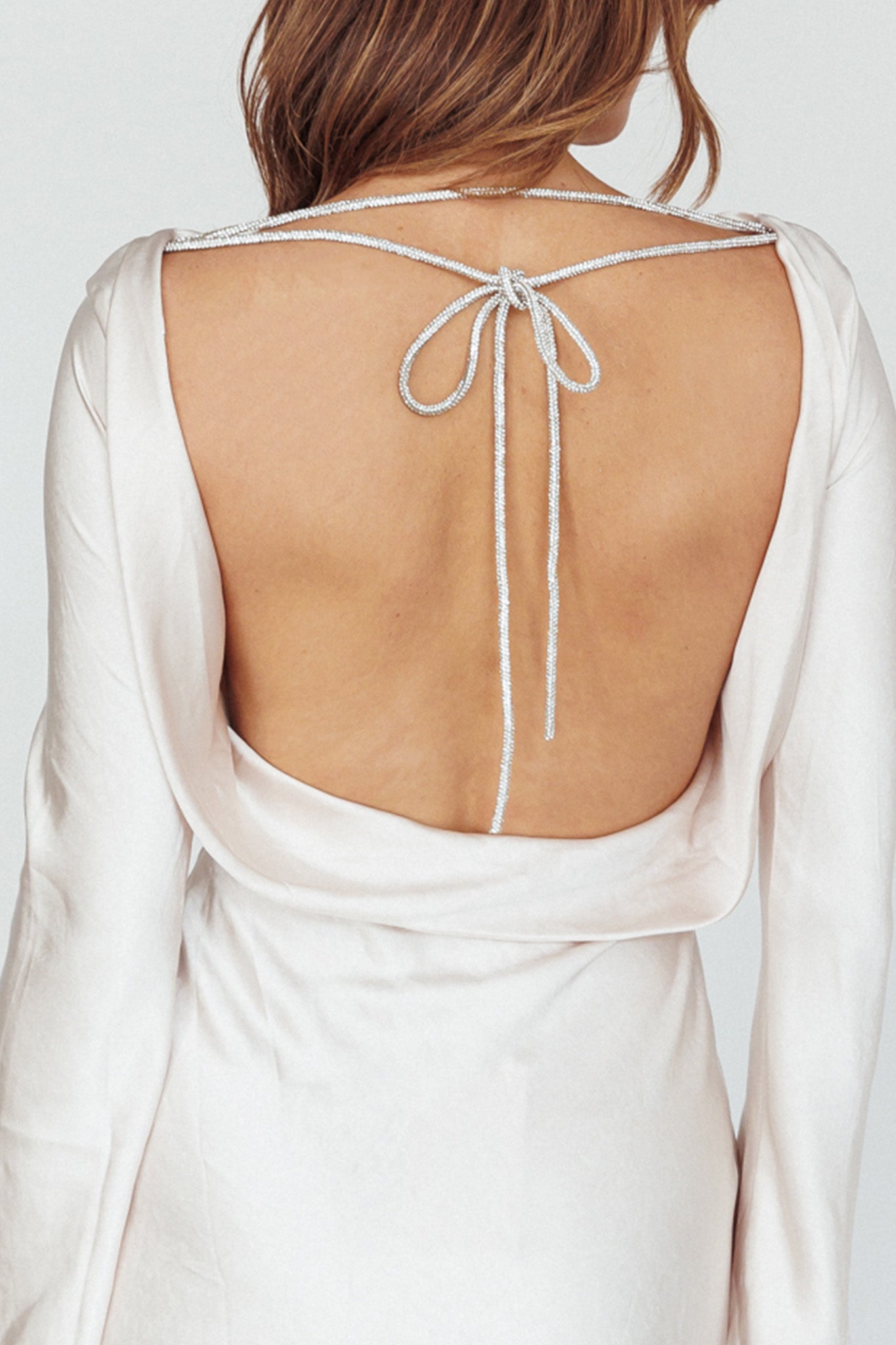Thank Me Later Long Sleeve Diamante Rope Dress Champagne by Selfie Leslie Australia