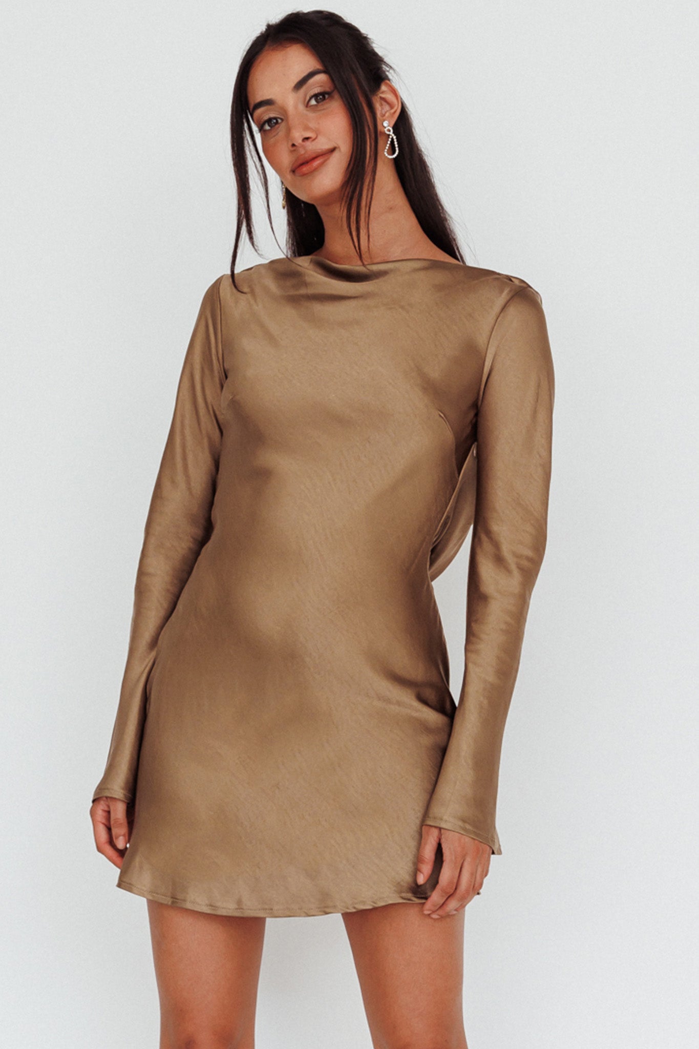 Thank Me Later Long Sleeve Diamante Rope Dress Olive by Selfie Leslie Australia