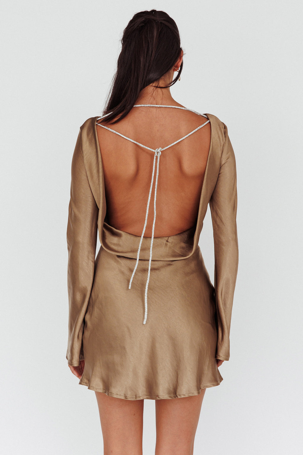 Thank Me Later Long Sleeve Diamante Rope Dress Olive by Selfie Leslie Australia