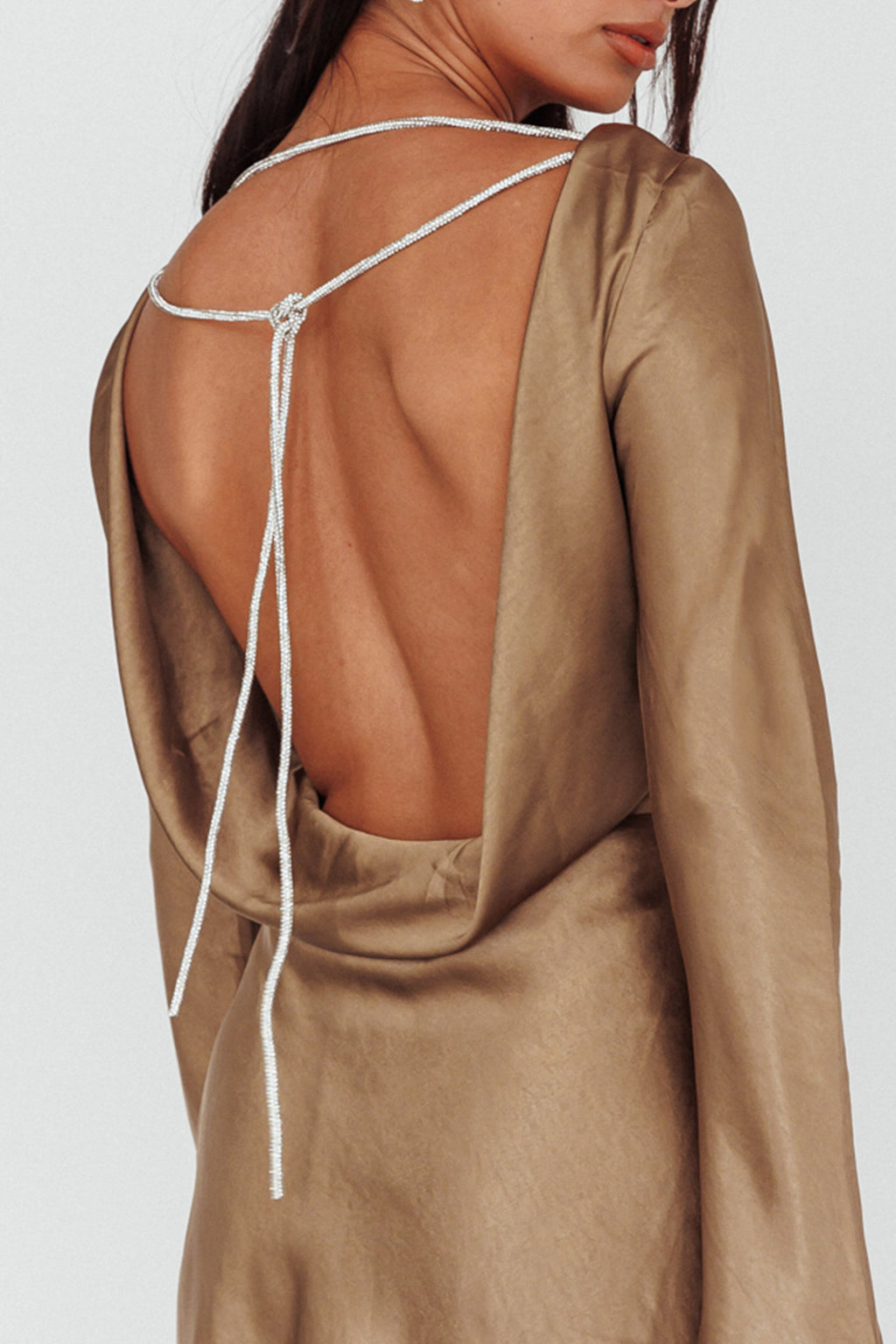 Thank Me Later Long Sleeve Diamante Rope Dress Olive by Selfie Leslie Australia