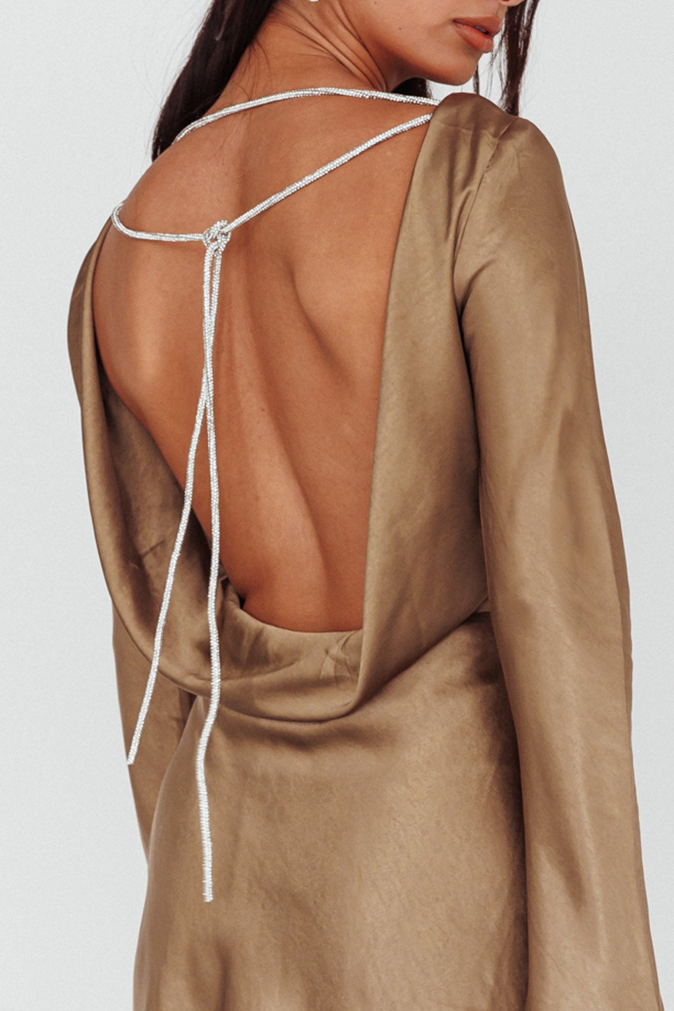 Thank Me Later Long Sleeve Diamante Rope Dress Olive by Selfie Leslie Australia