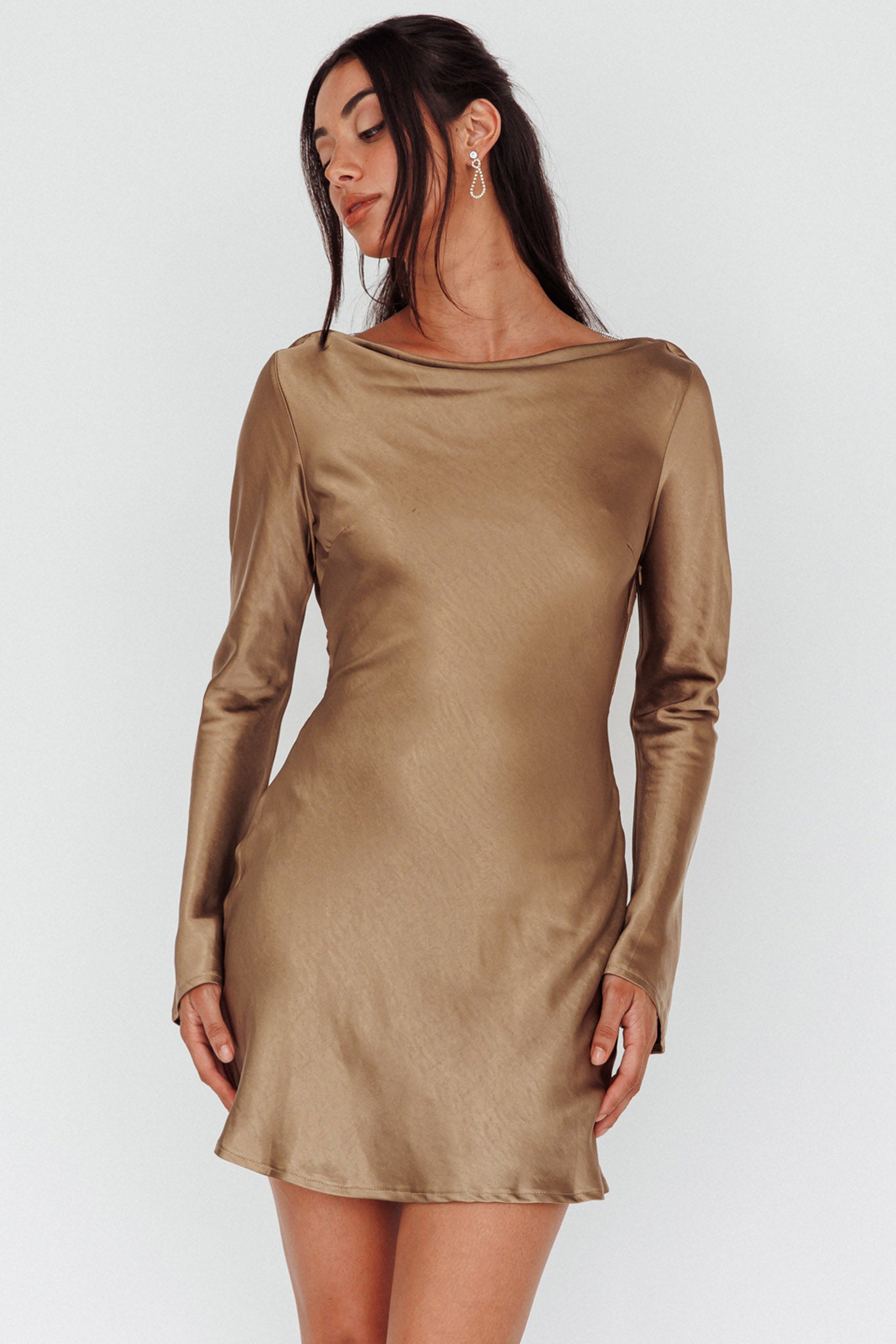 Thank Me Later Long Sleeve Diamante Rope Dress Olive by Selfie Leslie Australia