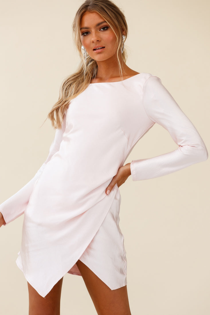 Thank Me Later Long Sleeve Open Back Dress Baby Pink by Selfie Leslie