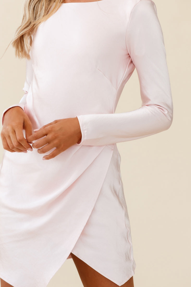 Thank Me Later Long Sleeve Open Back Dress Baby Pink by Selfie Leslie