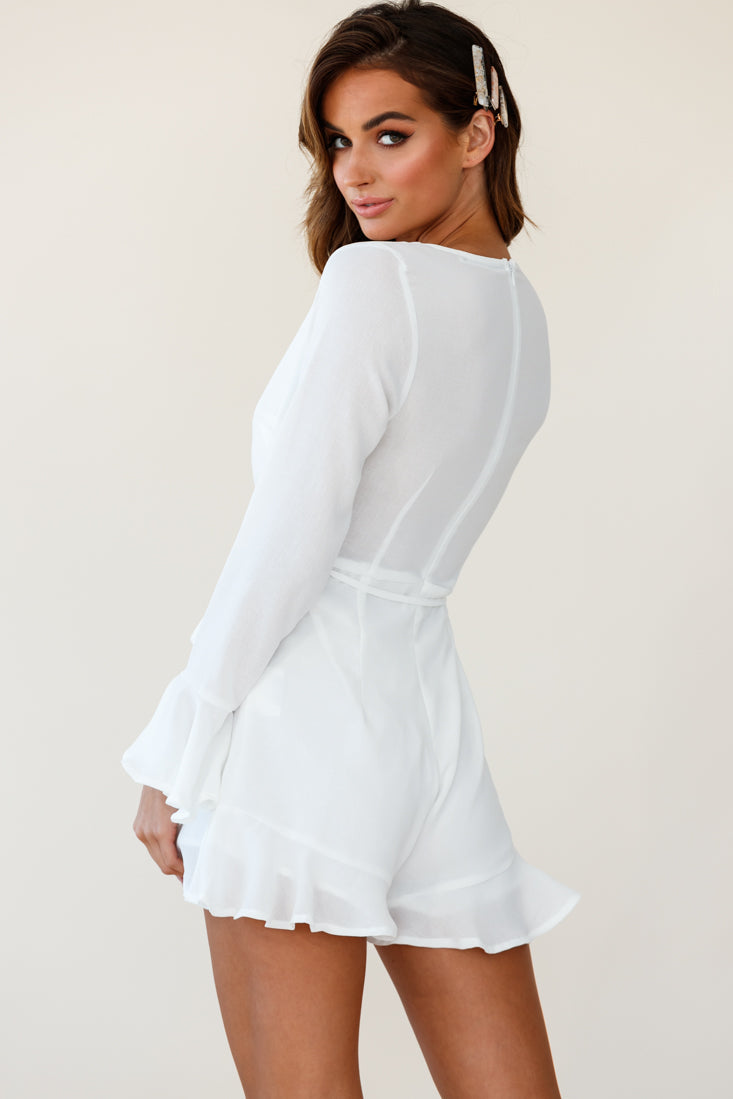 Alameda Flared Cuff Skort Romper White by Selfie Leslie