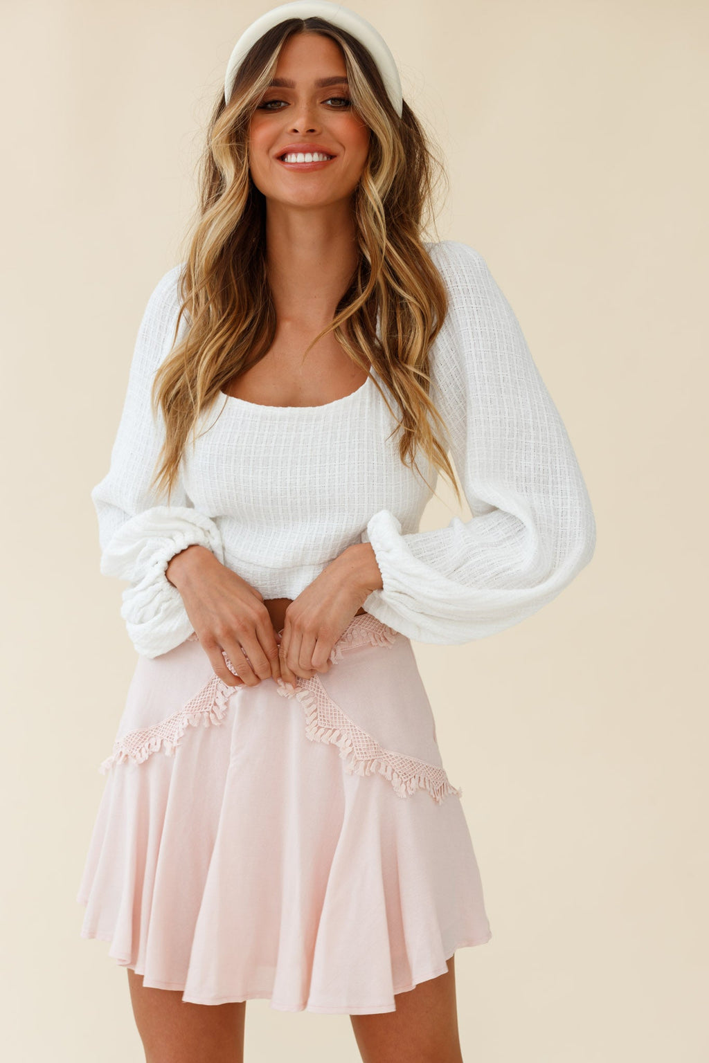 Wildflower Tassel Trim A-line Skirt Pink by Selfie Leslie