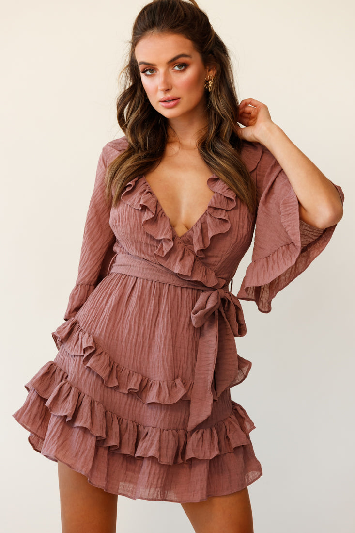 Time Will Tell Angel Sleeve Frill Detail Dress Antique Rose by Selfie Leslie
