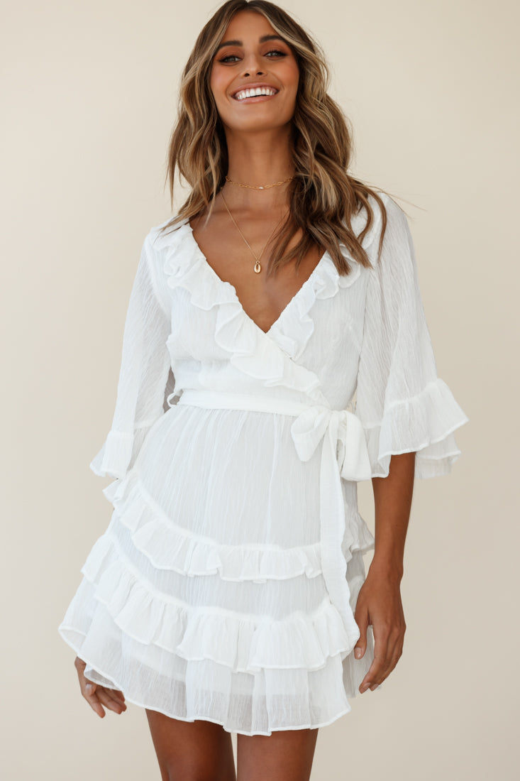 Time Will Tell Angel Sleeve Frill Detail Dress White by Selfie Leslie