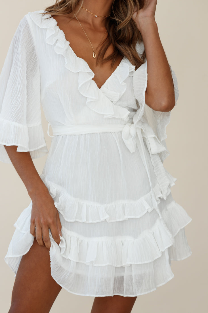 Time Will Tell Angel Sleeve Frill Detail Dress White by Selfie Leslie
