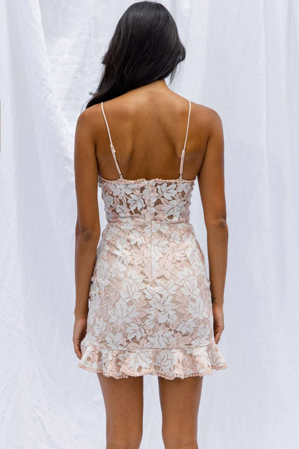 Talk About Me Ruffle Trim Mini Dress Blush by Selfie Leslie