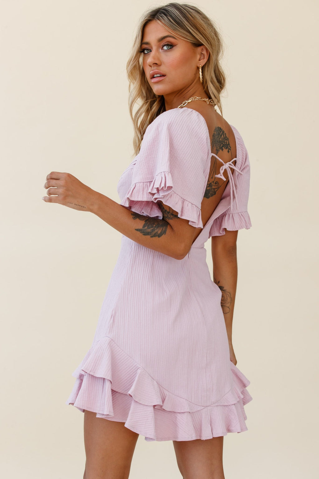 Corina Pleated Bust V-Back Dress Blush by Selfie Leslie