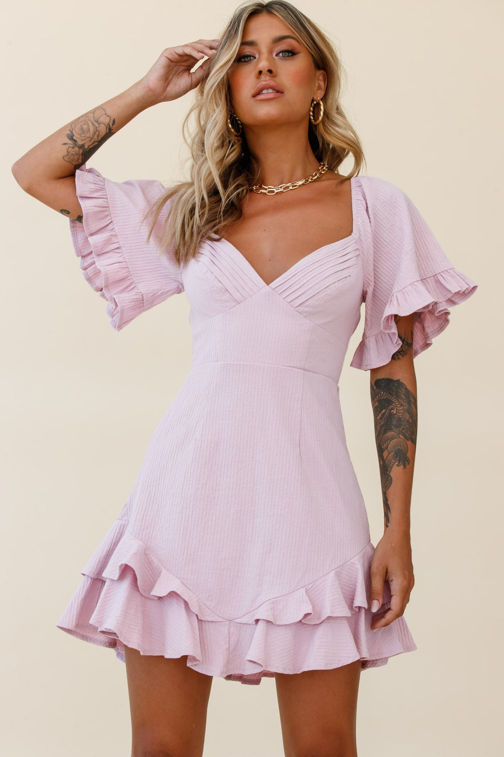 Corina Pleated Bust V-Back Dress Blush by Selfie Leslie