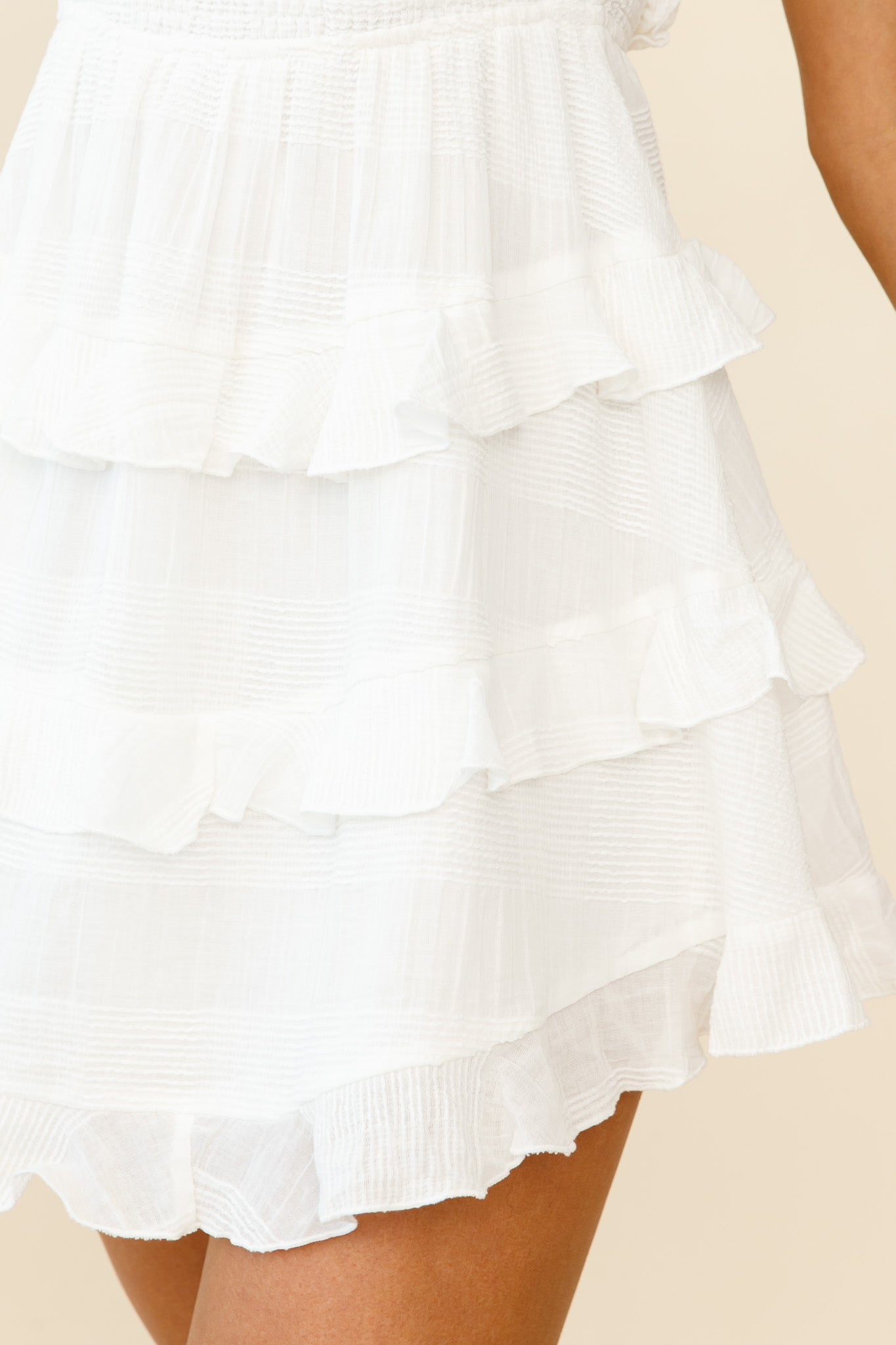 Byron Shirred Bust Frill Strap Dress White by Selfie Leslie