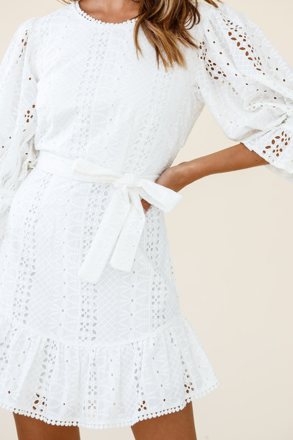 Sweet Sunshine Cut-Out Back Embroidery Dress White by Selfie Leslie