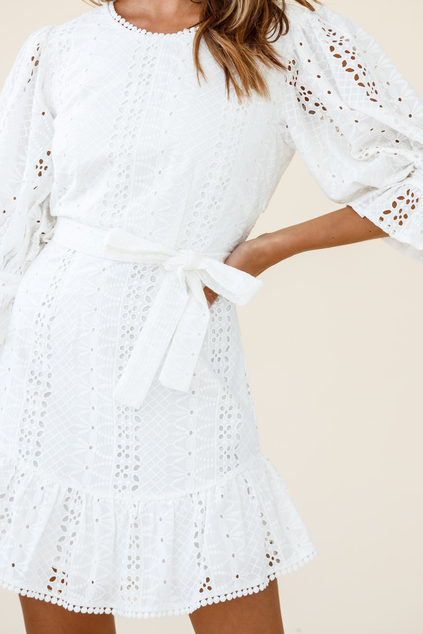 Sweet Sunshine Cut-Out Back Embroidery Dress White by Selfie Leslie