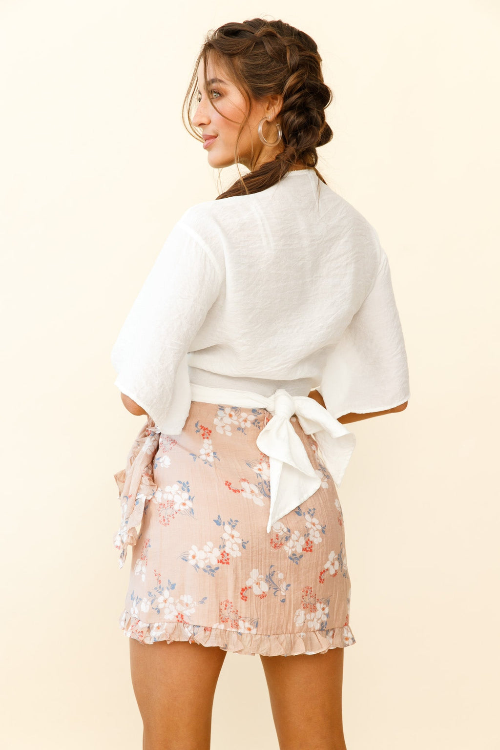 Liana Frill Trim Wrap Style Skirt Floral Print Mocha by Selfie Leslie