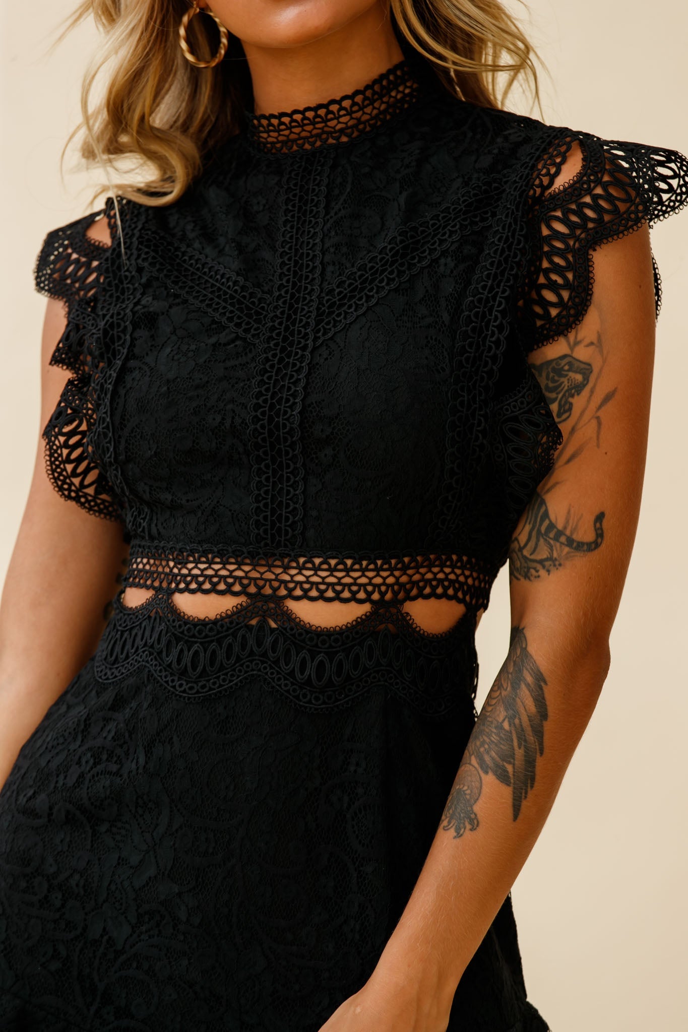 Elisha Crochet Detail Lace Overlay Dress Black by Selfie Leslie