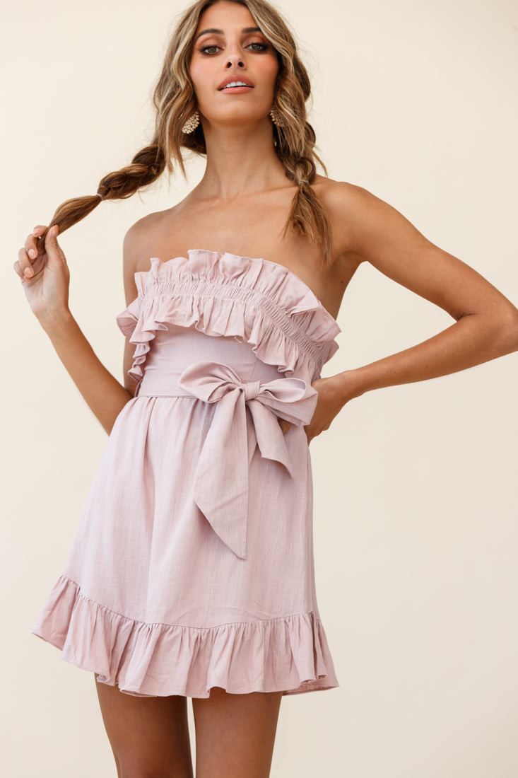 Dream All Day Shirred Ruffle Feature Strapless Dress Blush by Selfie Leslie