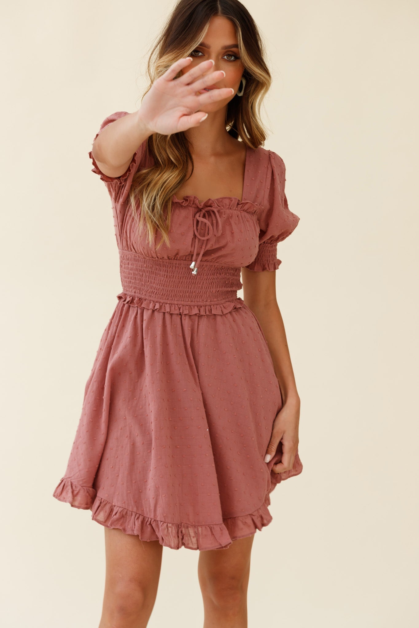 Summer In Paris Puff Sleeve Open Back Dress Rose by Selfie Leslie