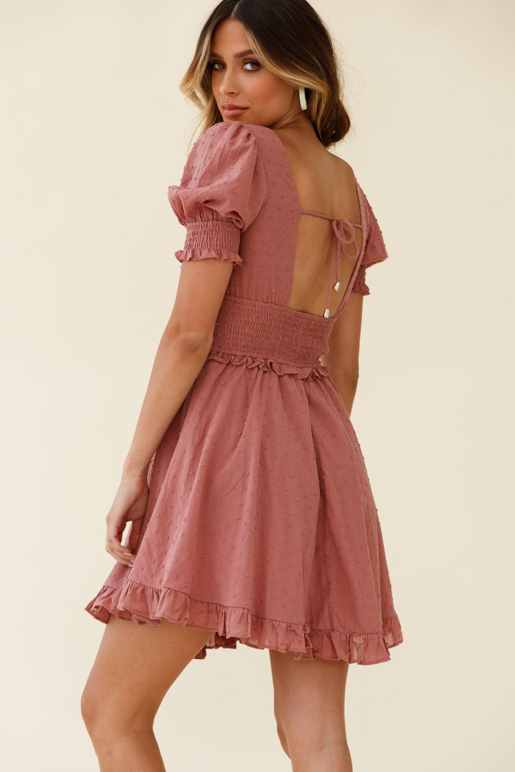 Summer In Paris Puff Sleeve Open Back Dress Rose by Selfie Leslie