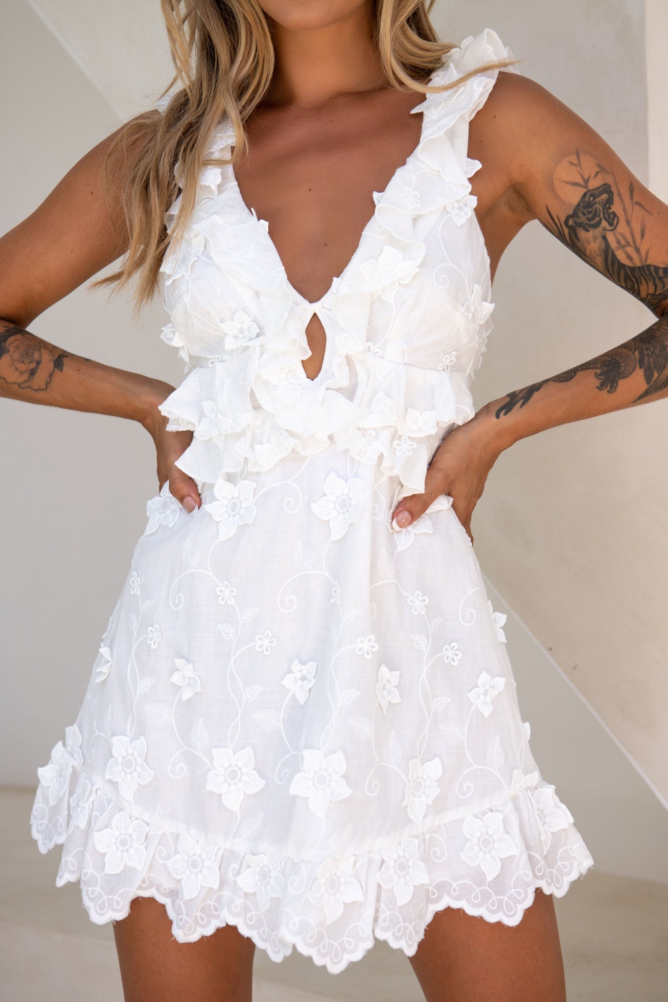 Day Star Floral Lace Embellished Open Back Dress White by Selfie Leslie