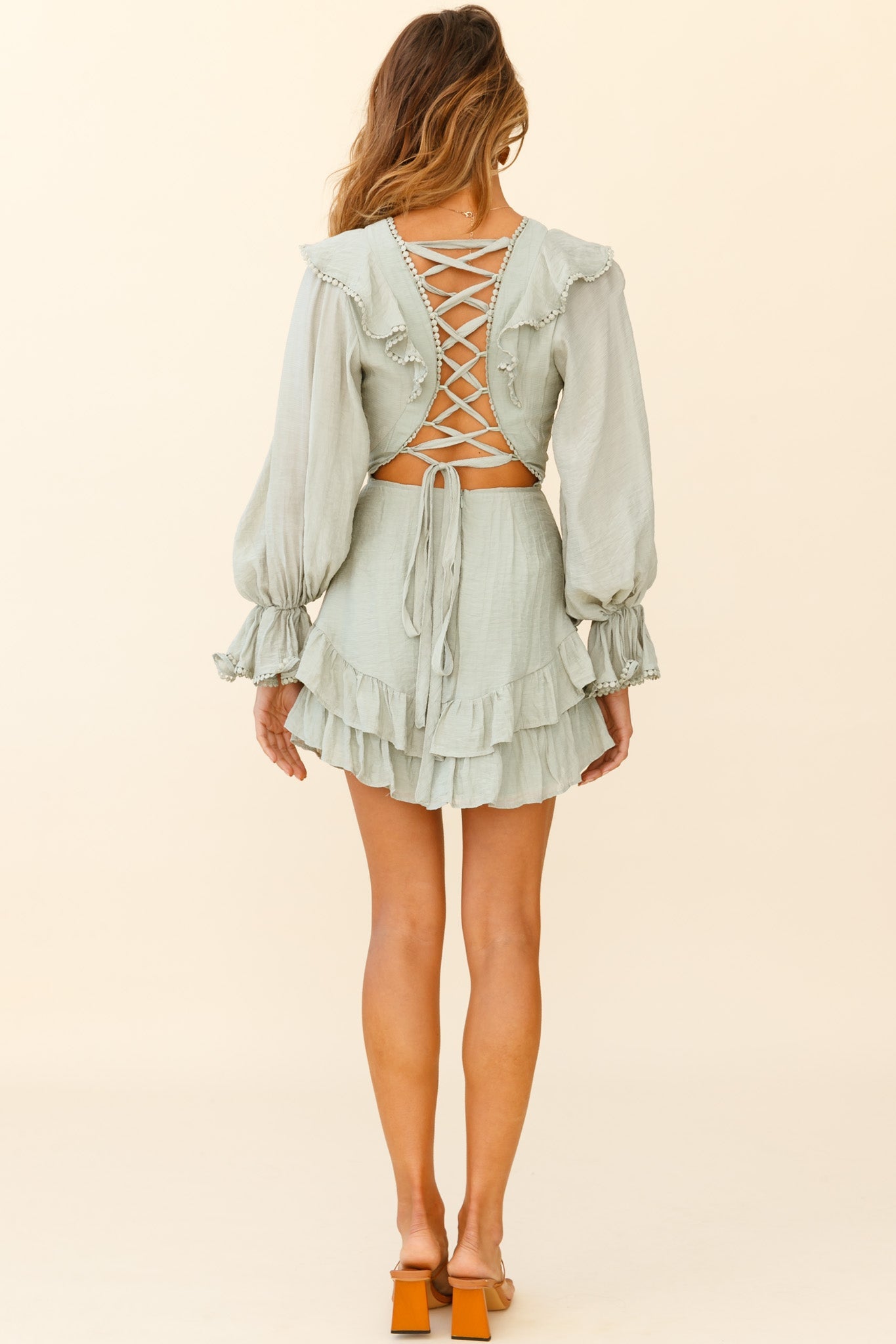 Charade Long Sleeve Corset Back Dress Olive by Selfie Leslie
