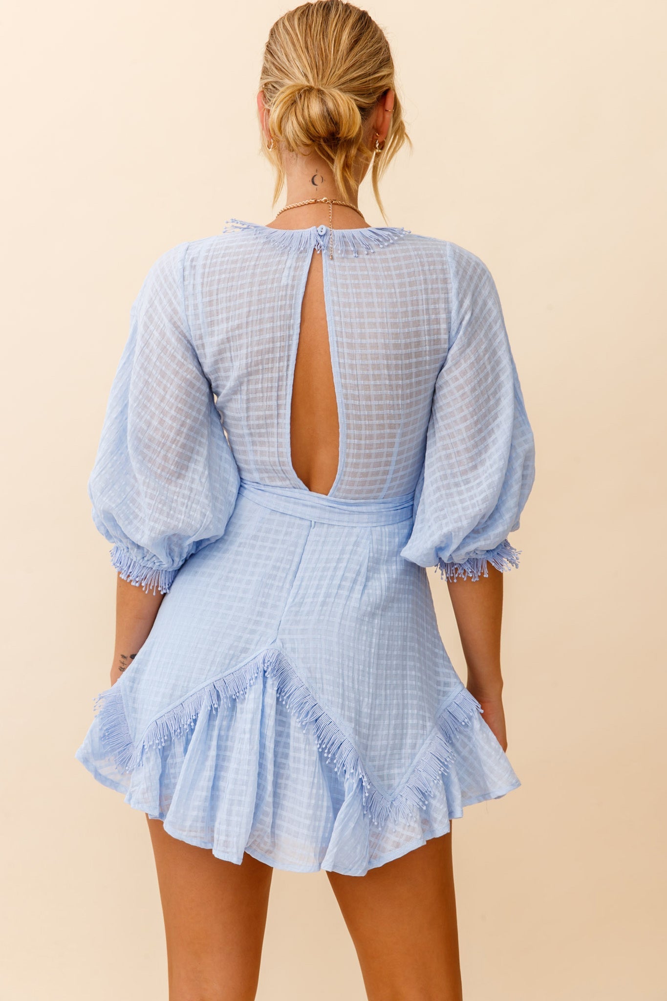 Flyin' Solo Fringe Trim Waist Tie Dress Steel Blue by Selfie Leslie