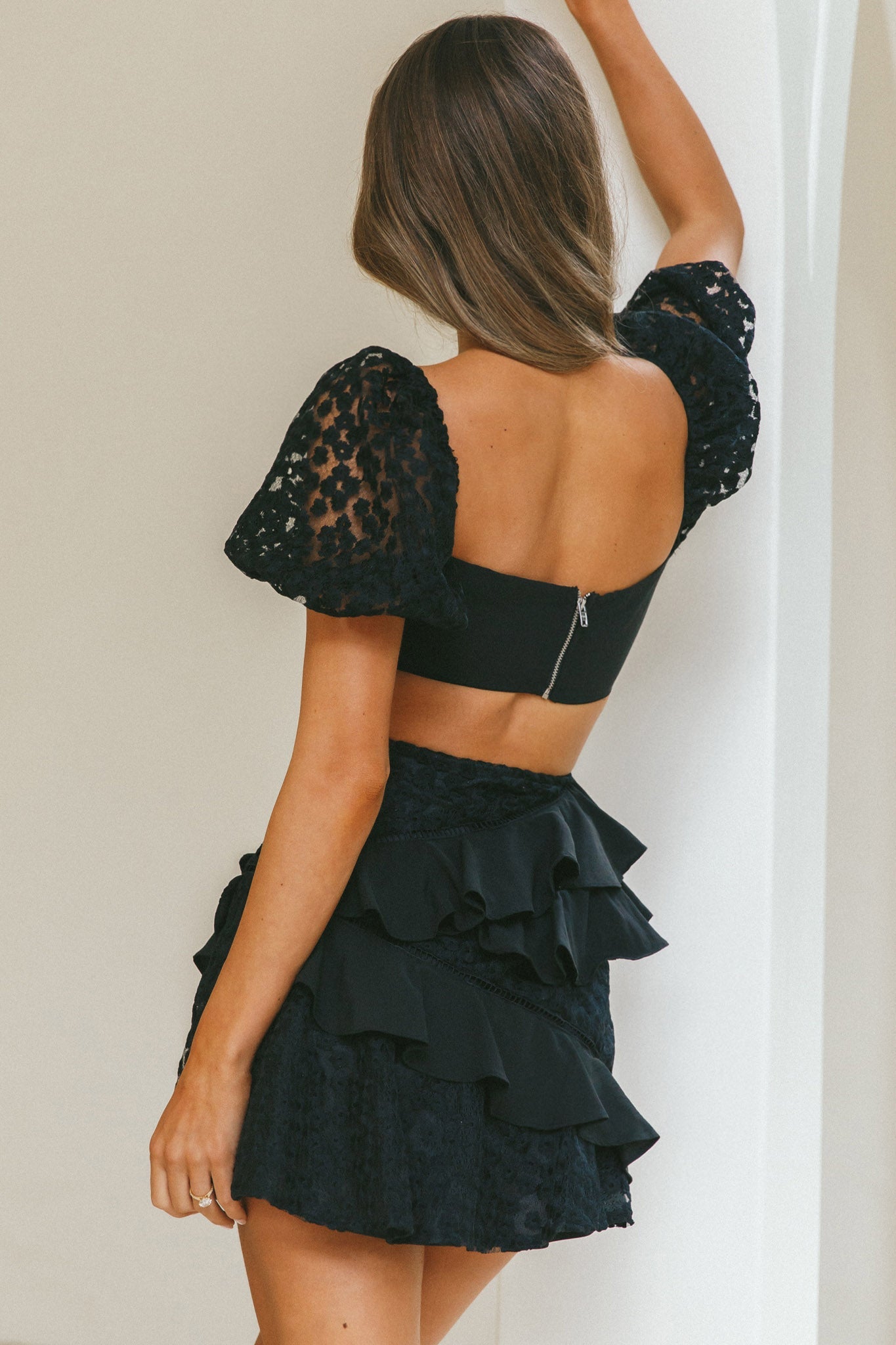 Taurus Floral Embroidery Puff Sleeve Dress Black by Selfie Leslie