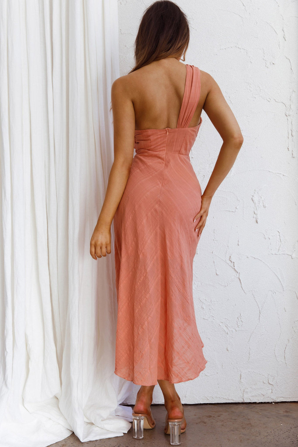 Island Time One-Shoulder Midi Dress Peach by Selfie Leslie