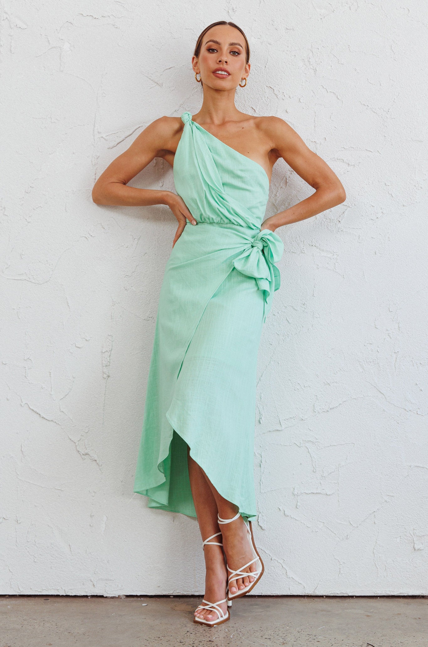 Island Time One-Shoulder Midi Dress Mint by Selfie Leslie Australia