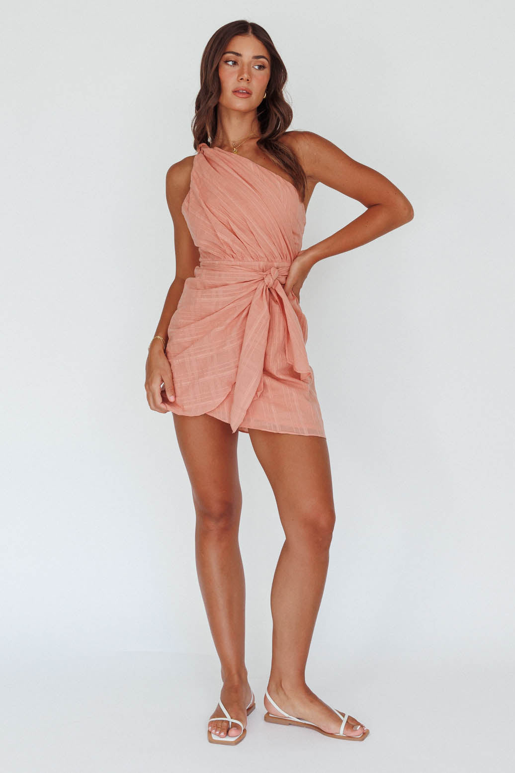 Island Time One-Shoulder Mini Dress Peach by Selfie Leslie Australia