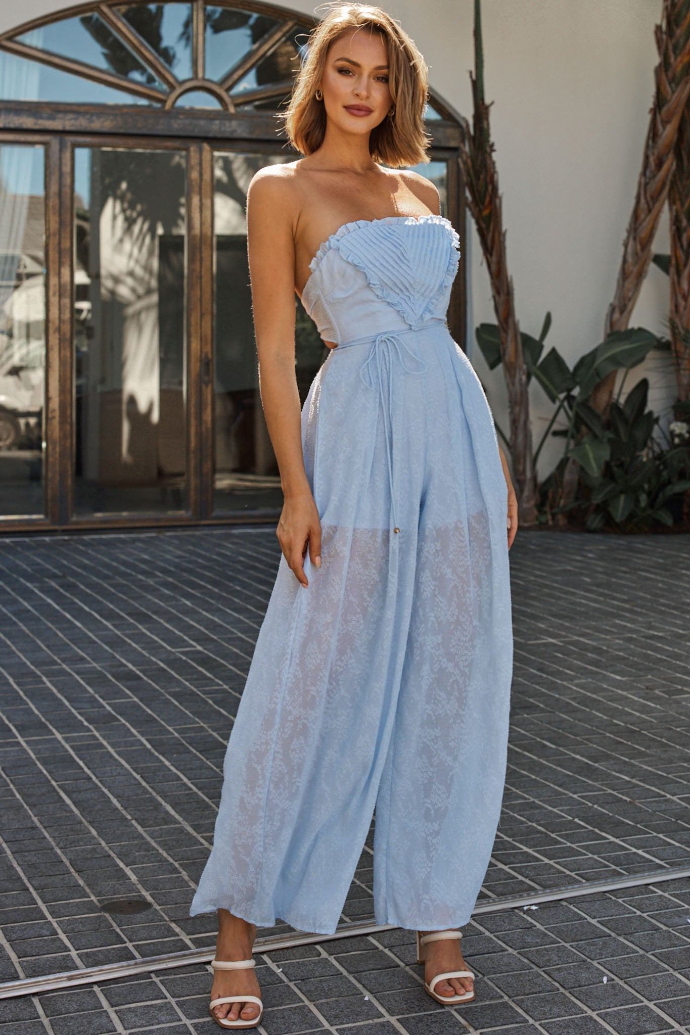 La Galerie Pintuck Pleat Bandeau Jumpsuit Steel Blue by Selfie Leslie