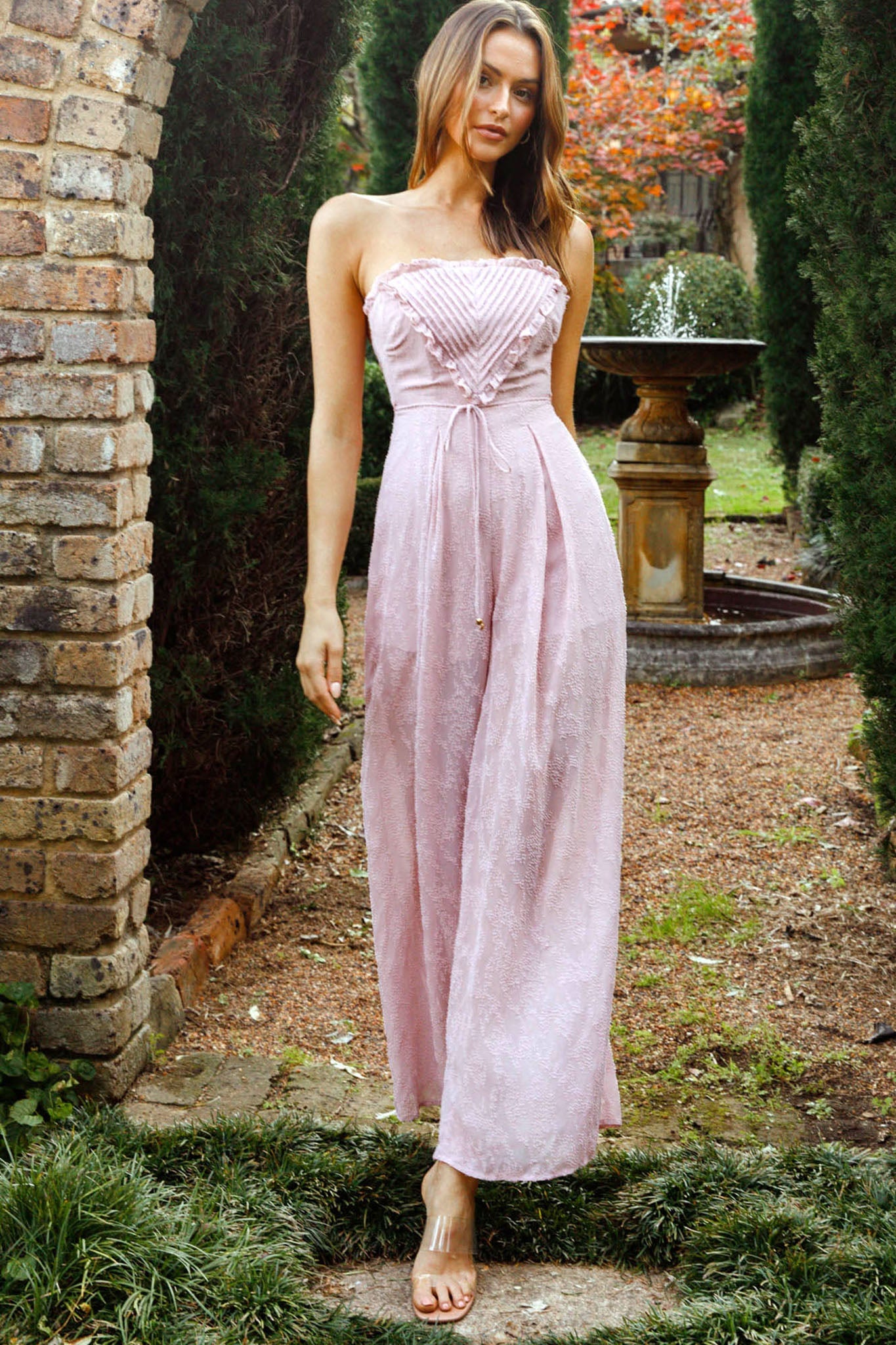La Galerie Pintuck Pleat Bandeau Jumpsuit Blush by Selfie Leslie