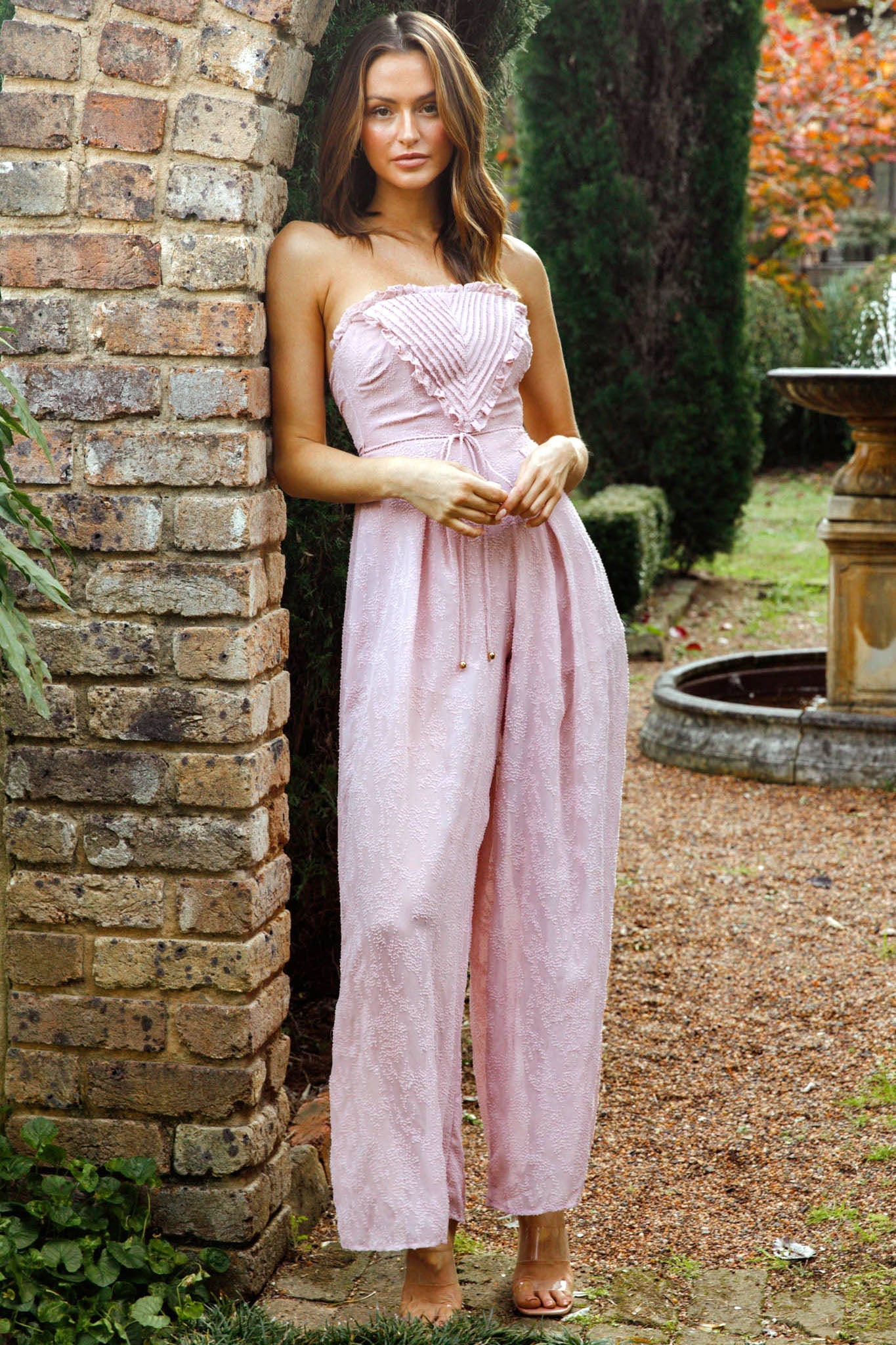 La Galerie Pintuck Pleat Bandeau Jumpsuit Blush by Selfie Leslie