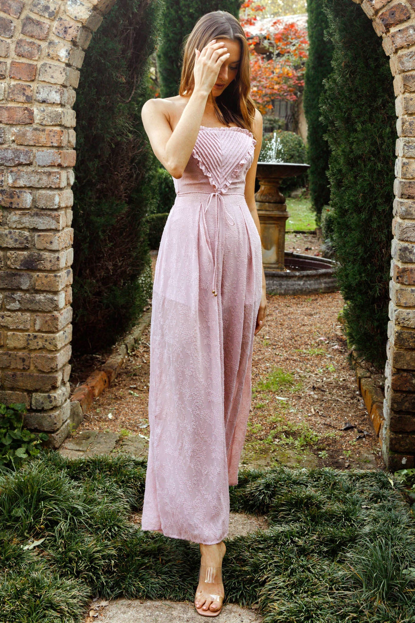 La Galerie Pintuck Pleat Bandeau Jumpsuit Blush by Selfie Leslie