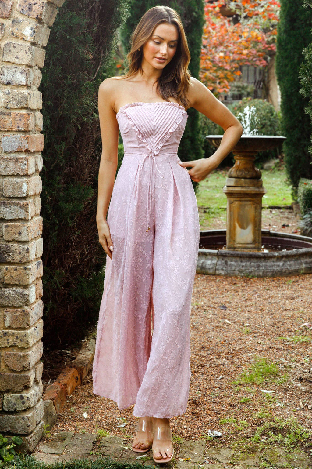 La Galerie Pintuck Pleat Bandeau Jumpsuit Blush by Selfie Leslie