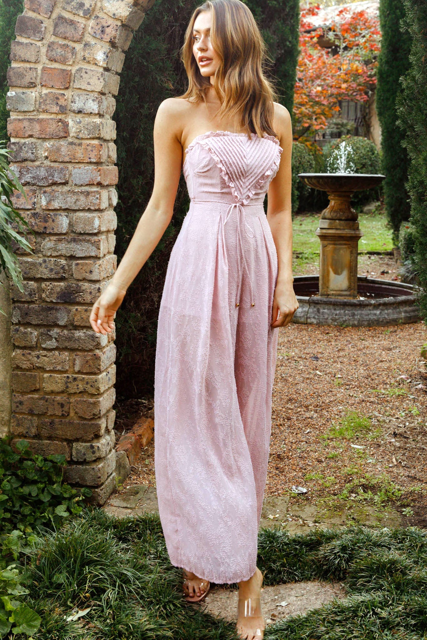 La Galerie Pintuck Pleat Bandeau Jumpsuit Blush by Selfie Leslie