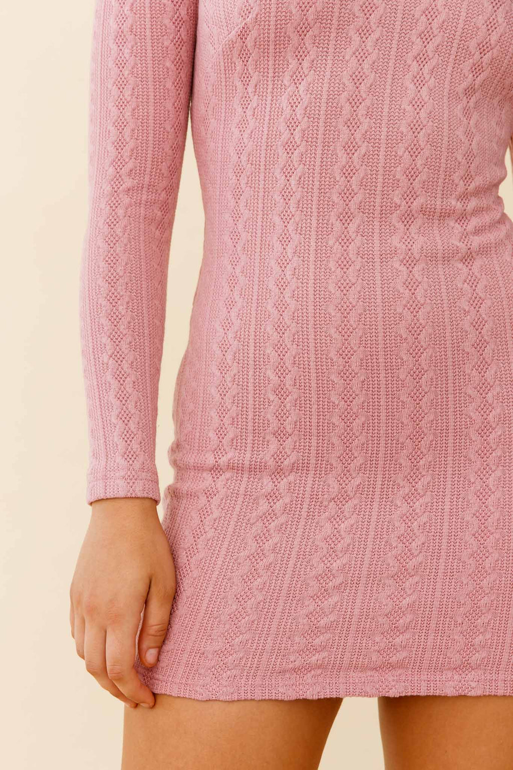 Merlin Long Sleeve Bodycon Mini Dress Blush by Selfie Leslie