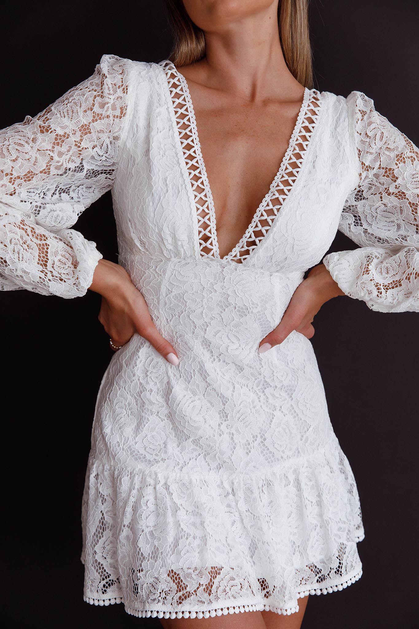 Summer Wine Long Sleeve Lace Dress White by Selfie Leslie