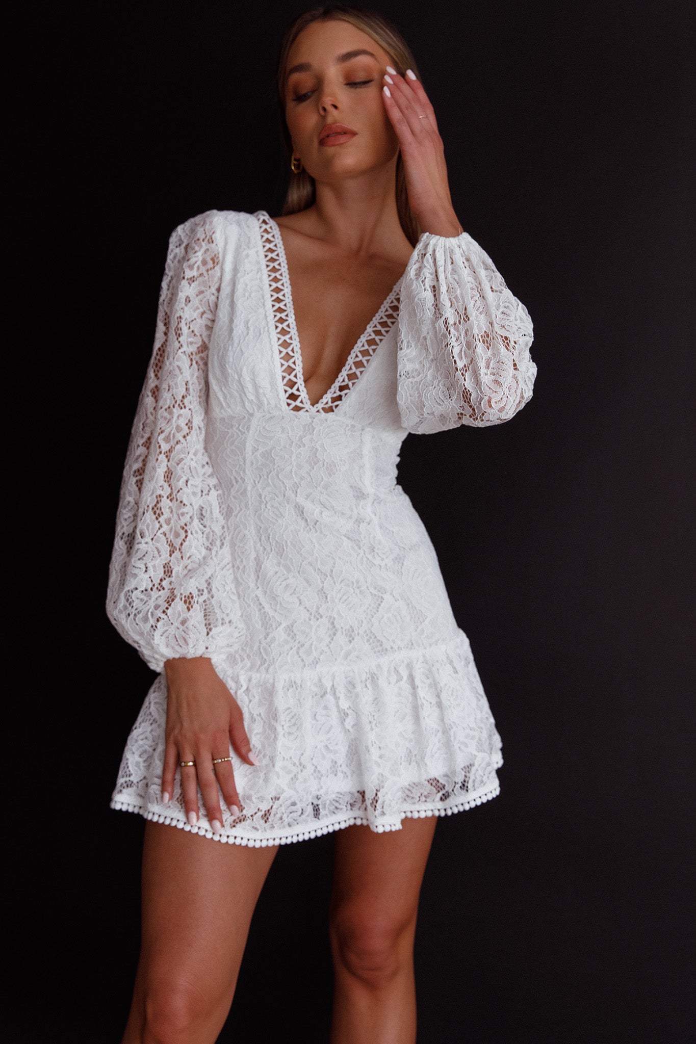 Summer Wine Long Sleeve Lace Dress White by Selfie Leslie