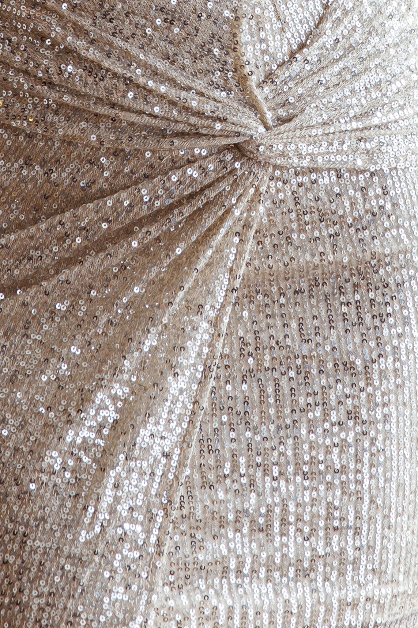 Miami Nights Cowl Neckline Twist Feature Mini Dress Sequin Beige by Selfie Leslie