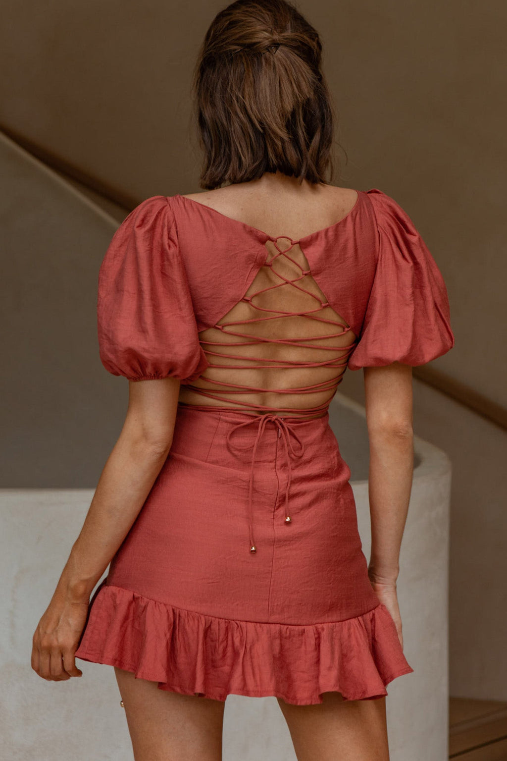 Rhode Puff Sleeve Strappy Back Dress Rose by Selfie Leslie