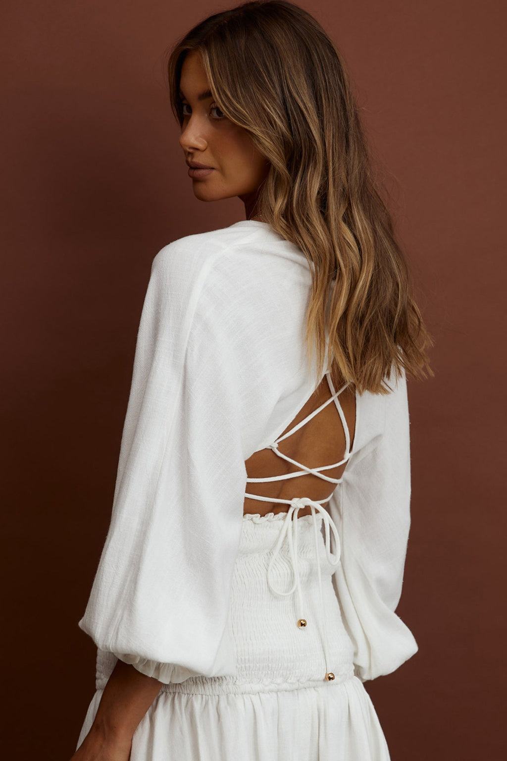 Aubrette Laced Back Crop Top White by Selfie Leslie