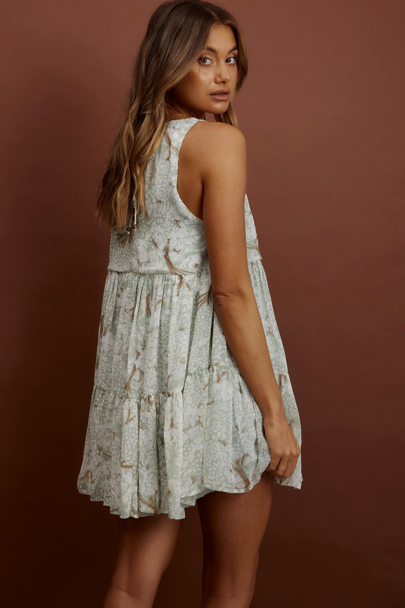 Kennedi String Tie Shift Dress Floral Sage by Selfie Leslie