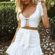 Le Jardin Lace-Up Bust Crop Top Floral Embroidery White